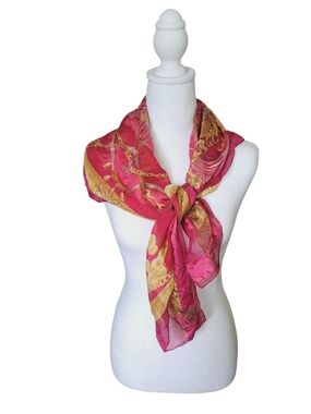 Baroque Print Silk Feel Scarf Pink and Gold Designer Style